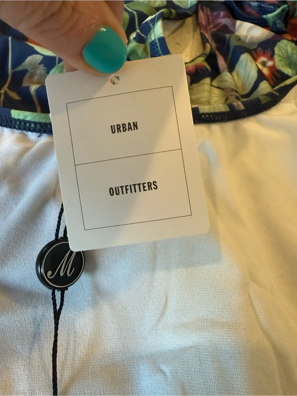 Motel Rocks x UO Sunny Day Navy Botanical Floral Plunge One Piece Swimsuit S New - Picture 16 of 16